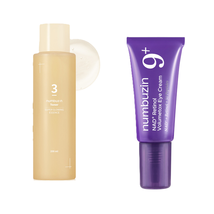 numbuzin - No.3 Super Glowing Essence Toner - 200ml (1ea) & No.9 NAD+ Retinol Volumetox Eye Cream - 5ml (1ea) Set