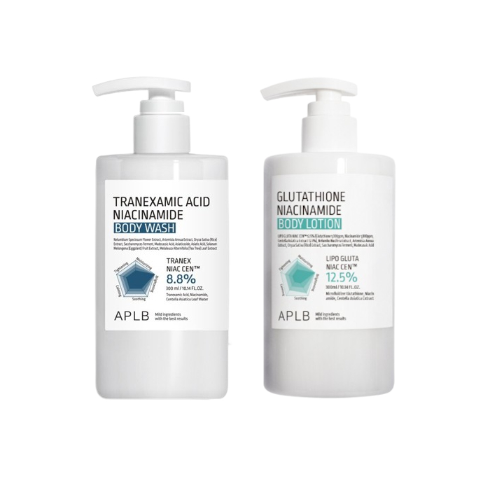 APLB - Glutathione Niacinamide Body Lotion - 300ml (1ea) & Tranexamic Acid Niacinamide Body Wash - 300ml (1ea) Set