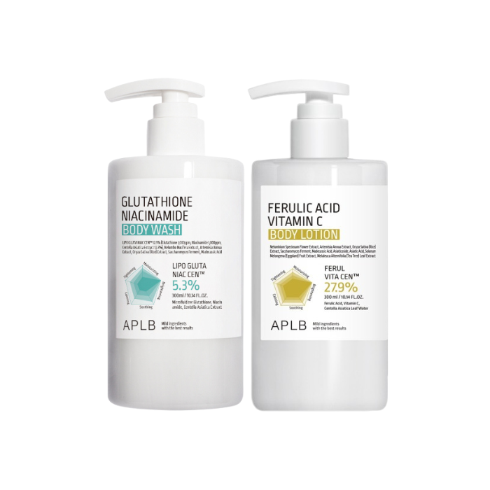 APLB - Glutathione Niacinamide Body Wash - 300ml (1ea) & Ferulic Acid Vitamin C Body Lotion - 300ml (1ea) Set